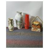 ORIENTAL STYLE VASES, CERAMIC COTTAGE COOKIE JAR