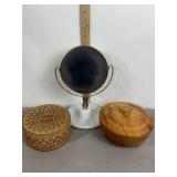 MILK GLASS VANITY MIRROR, NESTING BASKETS, BOWL/LD