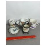 VINTAGE SHAVING MUGS, OPALWARE JAR, MUG, PLATE