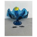 VINTAGE VIKING GLASS EPIC COMPOTE BOWL, BLUENIQUE