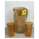 CARNIVAL GLASS PITCHER & GLASSES SET
