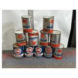 SEVERAL VINTAGE MOTOR OIL CANS, 5 FULL, RPM