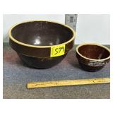 2 BROWN STONEWARE MIXING BOWLS