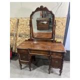 ANTIQUE WOODEN VANITY W/ SWIVAL MIRROR & DRAWERS