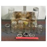 BOX OF VINTAGE GLASS BALL JARS W/ LIDS