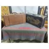 2 VINTAGE SUITCASES, 1 LEATHER, 1 METAL