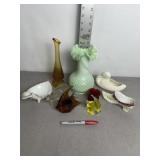 GLASS FISH, HOBNAIL VASES, GLASS SHOE & SWAN