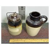 VINTAGE STONEWARE PITCHER & LIDDED CROCK