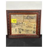 FRAMED REPRODUCTION CONFEDERATE BILLS, 13" X 11"