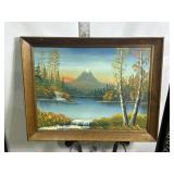 ORIGINAL PAINTING OF LAKE & MOUNTAINS SCENE, SIGND