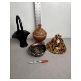 FENTON CARNIVAL GLASS DISH, AMBER CANDY DISH/LID