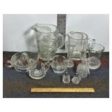 CLEAR GLASS DISHES, JUICER, PITCHERSM S & P SHAKE