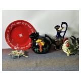 PITCHER, VASE, PLATE, ROOSTER LIGHT SHADE, COASTER