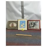 3 VINTAGER FRAMED PICTURES, DUCK, GLOW IN THE DARK