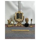 KENNEDY BUST, SWIVAL MIRROR, DESK CLOCK, ALL METAL
