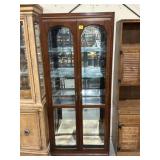 DARK WOOD LIGHTED CHINA CABINET, 81" T X 36" L