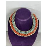 BEADED COLLAR NECKLACE W/ FAUC CORAL & TURQUOISE