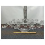 CLEAR GLASS DISHES, CANDLE HOLDERS. SHOE