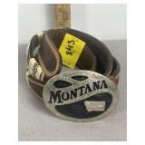 MONTANA SILVER TONE BUCKLE W/ LEATHER BELT, 36"
