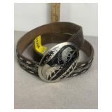 BULL ELK BUCKLE W/ HORSE HAIR BELT, 38" L
