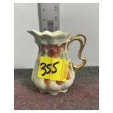 VINTAGE HAND-PAINTED PORCELAIN PITCHER, 4 1/2" T