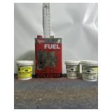 1/4 CAN COLEMAN FUEL, 3 TUBS OF TREE BANDING GUM