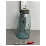 VINTAGE ROOT MASON GLASS JAR, 9 1/4" T