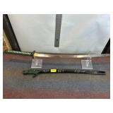 GREEN KATANA DAMASCUS BLADE SWORD W/ SHEATH