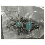 SILVER TONE FAUX TURQUOISE DANGLE EARRINGS