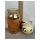 FRANCISCAN PITCHER, CARNIVAL GLASS VASE