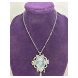 SILVER TONED CAMEO NECKLACE W/ STONES