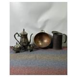 COPPER & SILVER PLATE DISHES, BOWLS, TEA POT