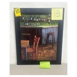LESLIE ANDERSON BAR SCENE ON CANVAS, 14" X 17"