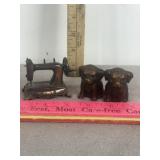 SMALL BRASS DOG & SEWING MACHINE FIGURES