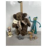 JOINTED TEDDY BEAR FROM OLD FUR COAT, DEER FIGURES