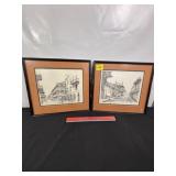 2 FRAMED CITYSCAPE PICTURES, 16" X 15"