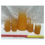 VINTAGE BLENDO GLASS PITCHER W/ 6 MATCHING GLASSES