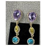 WATER DROP 3 STONE DANGLE EARRINGS