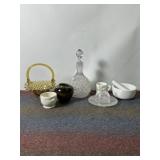 RUFFLED HOBNAIL BASKET, MORTOR/PESTAL, DECANTER