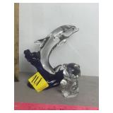 LENOX GLASS DOLPHIN & FENTON GLASS BEAR FIGURES