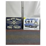 2 DECORATIVE TIN SIGNS, FORD TRUCKS, GTX, 12 1/2"