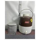 COLEMAN BROWN COOLER & METAL CONTAINER