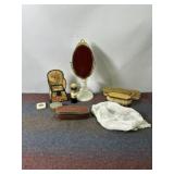 VINTAGE VANITY & SHAVING ITEMS, BRUSH, MIRROR