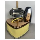 VINTAGE CAKE CARRIER W/ GLASS BASE, SERVING TRAYS