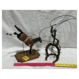 METAL HORSE SHOE ART, BUCKING HORSE FIGURE