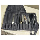 GENUINE LEATHER ROLL UP KNIFE HOLDER W/ CUTLERY