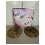 "RUNNING" BUCKLEY FRAMED ART, BRASS DECORATIONS