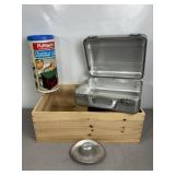 STEEL CASE, LINCOLN LOGS, METAL HAT, WOOD CRATE