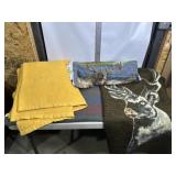 2 ELK BLANKETS, 1 FLEECE, YELLOW BLANKET