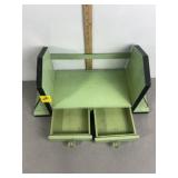VINTAGE GREEN SHELVES, 1 WITH DRAWERS